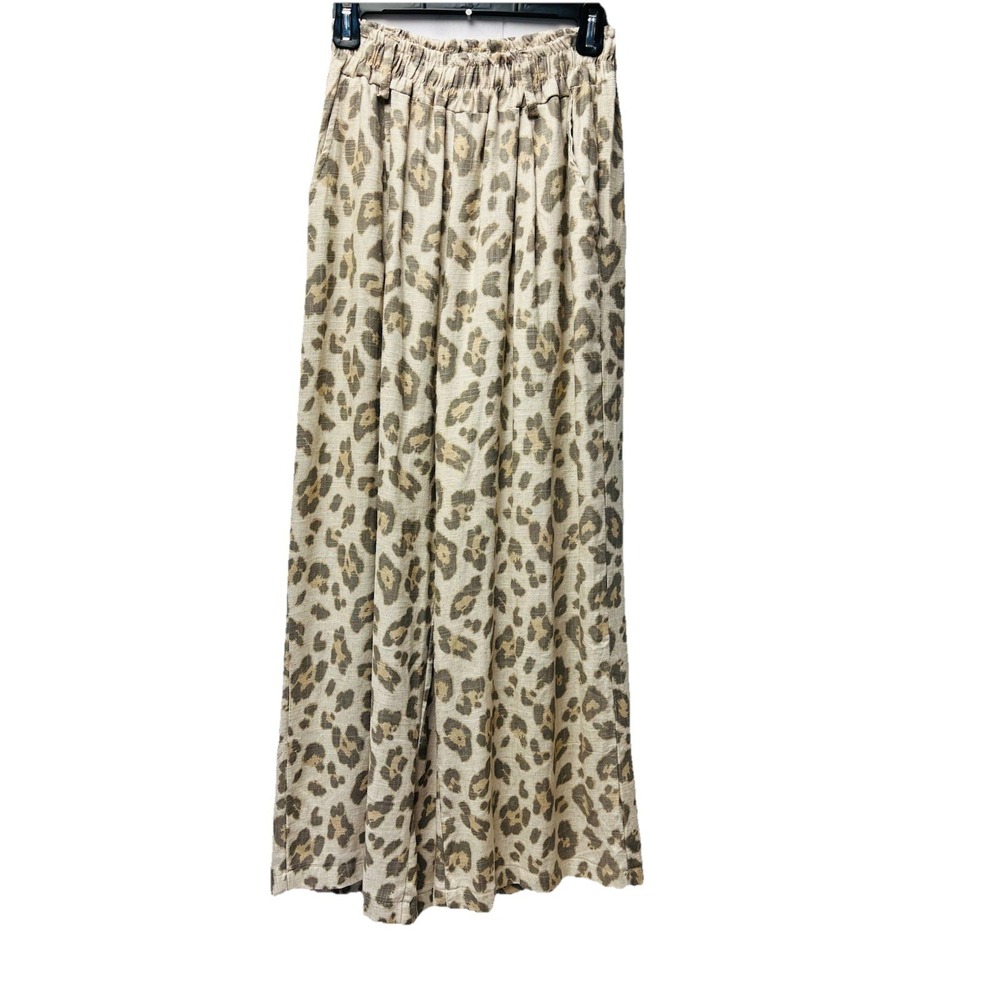 Yolly Italy Pants OS Cheetah Linen Wide Leg Palazzo Boho Mob Wife Gypsy Flowy